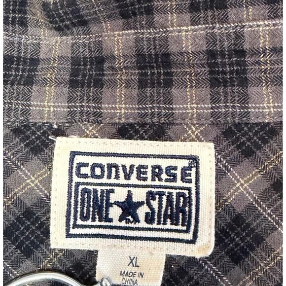 Converse One Star Men’s XL Plaid Flannel Button Up Shirt Gray Long Sleeve. - Picture 3 of 8